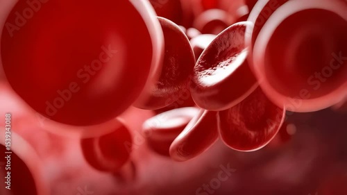 Close up of many red blood cells floating in a biological fluid, medical illustration concept of erythrocytes flow