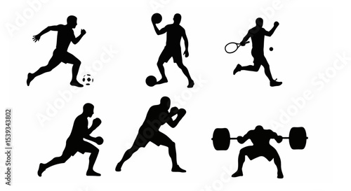Dynamic Silhouettes of Athletes Engaging in Various Sports like Soccer, Boxing, and Weightlifting