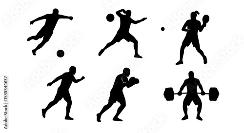 Dynamic Silhouettes of Athletes Engaging in Various Sports Including Soccer, Boxing, and Weightlifting