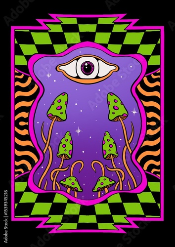 Mushroom eyes trippy psychedelic illustration