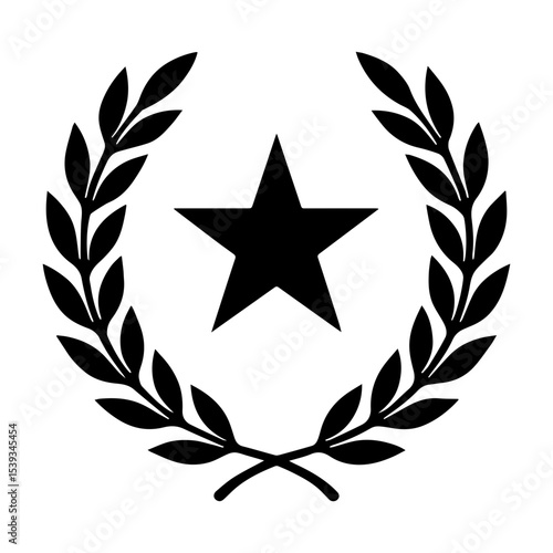 Laurel wreath icon with star symbol for achievement and excellence with transparent background
