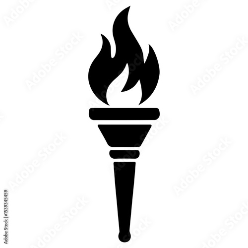 Sports torch icon with flame symbolizing competition victory and Olympic spirit with transparent background
