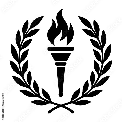 Laurel wreath with torch icon symbolizing victory enlightenment sportsmanship with transparent background
