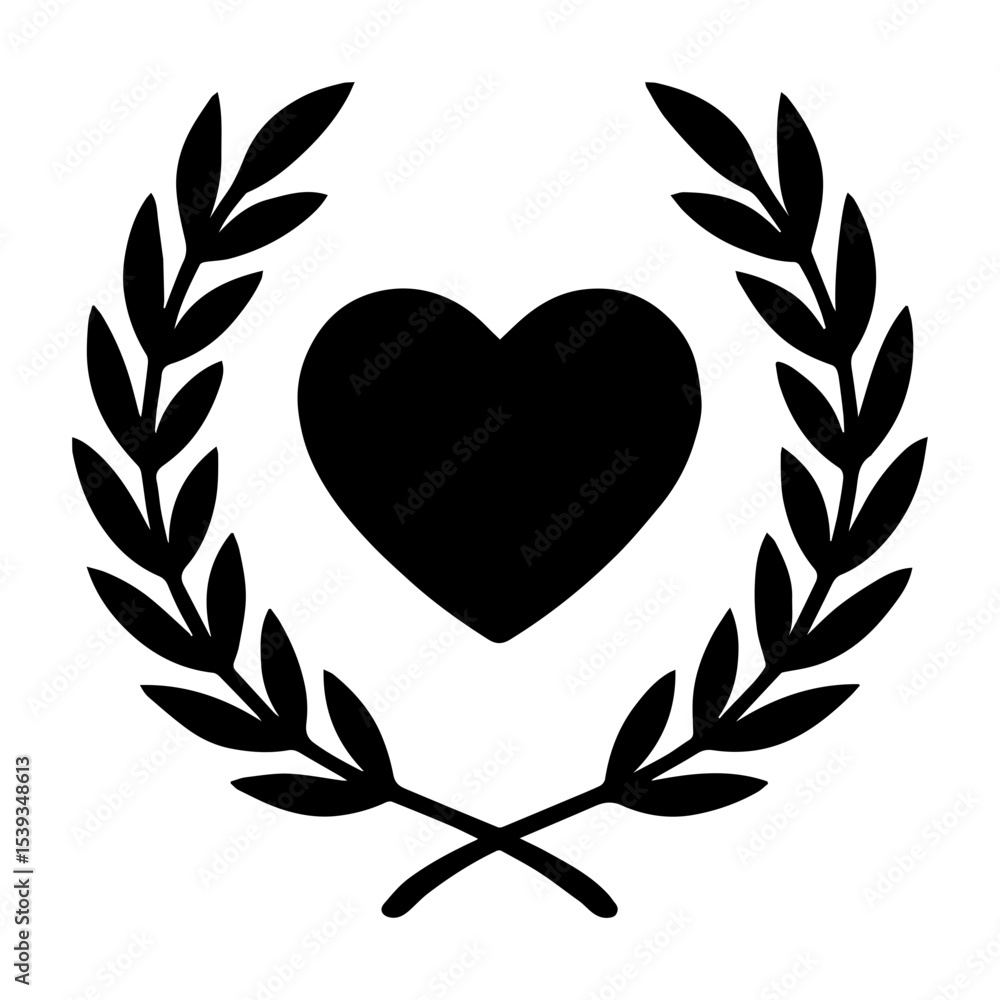 Obraz premium Laurel wreath with heart icon with transparent background symbolizing tribute memorial or healthcare recognition 
