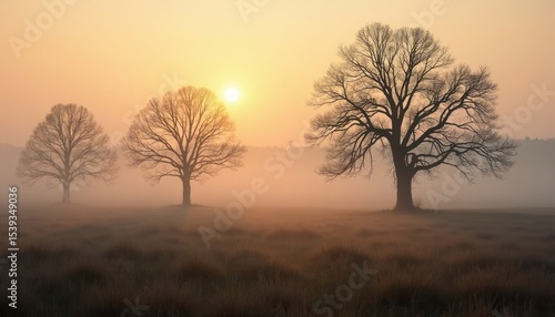 Wallpaper Mural Misty sunrise with bare trees in a field. Torontodigital.ca