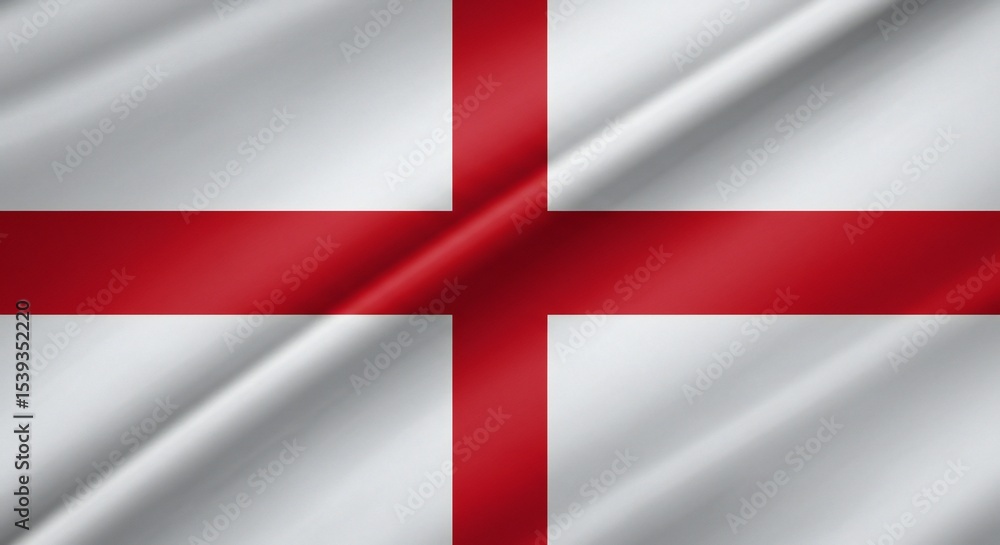 Obraz premium England's flag with a vibrant red cross on a bright white background, emphasizing clarity and contrast. The fabric exhibits subtle folds, suggesting motion.