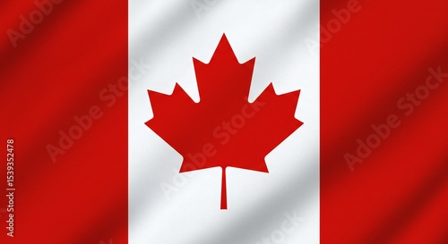Canadian flag with red background, white square centered, stylized red maple leaf; flat design, vibrant colors, balanced composition.