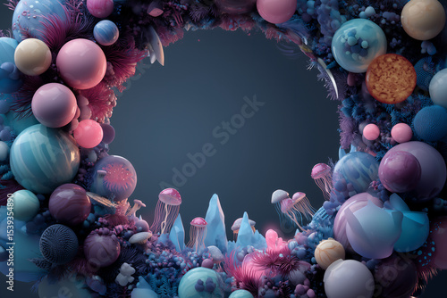 Miniature Planets in Space – 3D Illustration Frame Design
