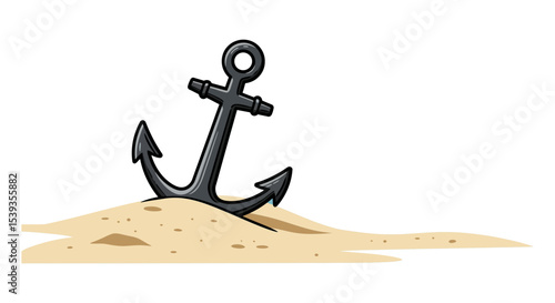 Anchor resting on the sand at sea