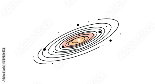 Galaxy and planet system drawing on blue