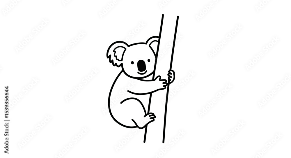 Fototapeta premium Koala bear climbing tree trunk in simple line