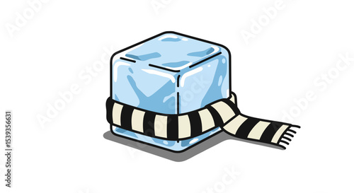 Ice cube wearing winter scarf cold season