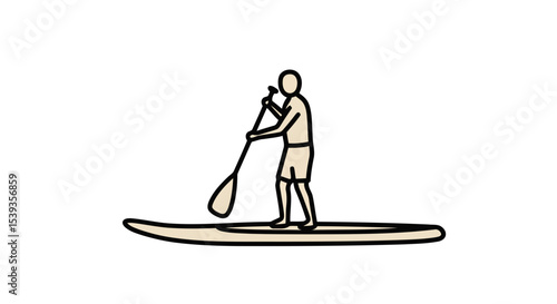 Person stand up paddle boarding line art