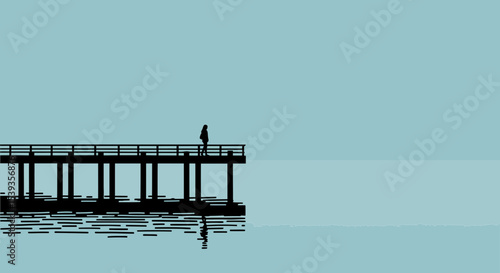 Pier reflection silhouette water lonely person scene