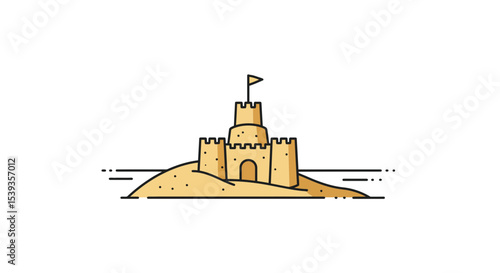 Sandcastle by the ocean with a flag