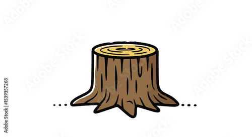 Tree stump simple cartoon drawing on yellow background