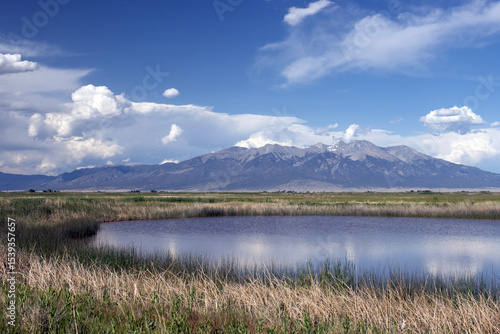 Blanca Peak, the fourth highest of the Rockies, as seen from Alamosa National Wildlife Refuge in southern Colorado