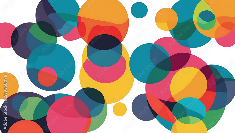 Obraz premium Colorful Circle Pattern: A vibrant display of overlapping, multicolored circles in a stunning illustration, evoking joy, energy, and creative inspiration.