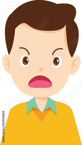 Anger Expression: A cartoon illustration of a man displays a strong emotion of anger and frustration.