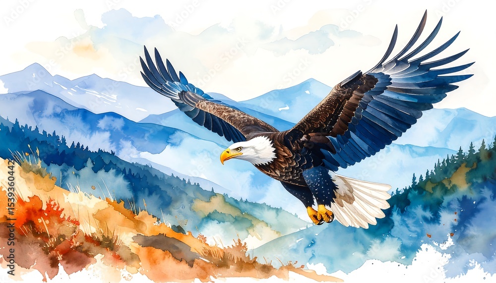 Obraz premium Bald Eagle Soaring Mountains.