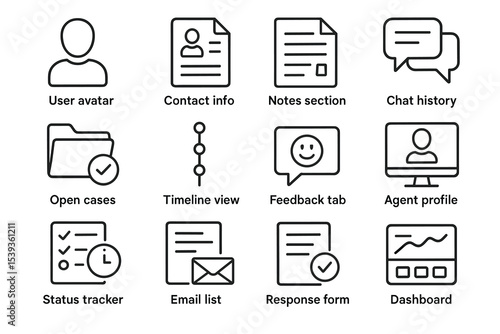User interface icons: avatar, contact, chat, dashboard, feedback in line style