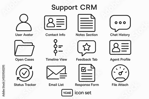 Support crm icon set featuring user avatar and feedback tab icons