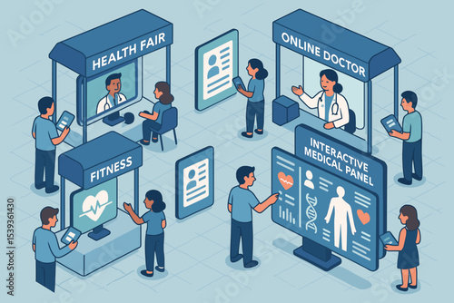 Interactive health fair with online doctor and fitness stations