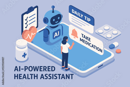 Ai health assistant with female user highlighting medication reminder on smartphone
