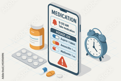 Mobile medication reminder with dosage log and alarm clock for health management