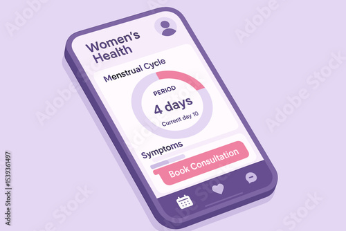 Women's health app interface showing menstrual cycle and symptom tracking