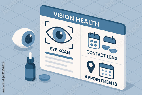 Vision health overview with eye scan and contact lens icons