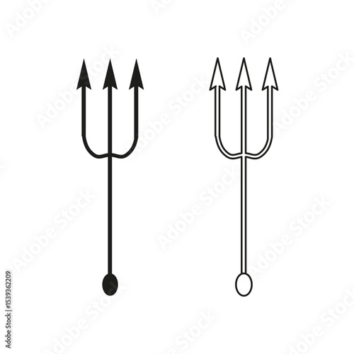 Trident weapon icon. Three prong vector. Mythological symbol shape. Minimal fork graphic.