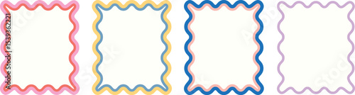カラフルなかわいい波線ウェーブ枠フレーム