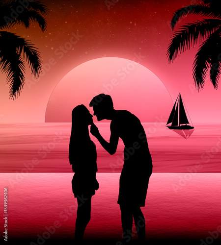 Una pareja de enamorados disfrutando el atardecer en la playa