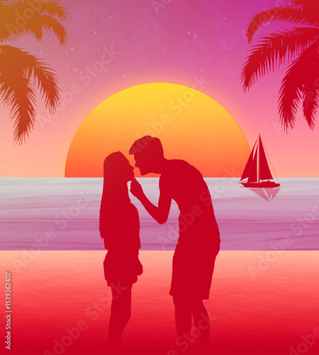 A couple in love on the beach at sunset