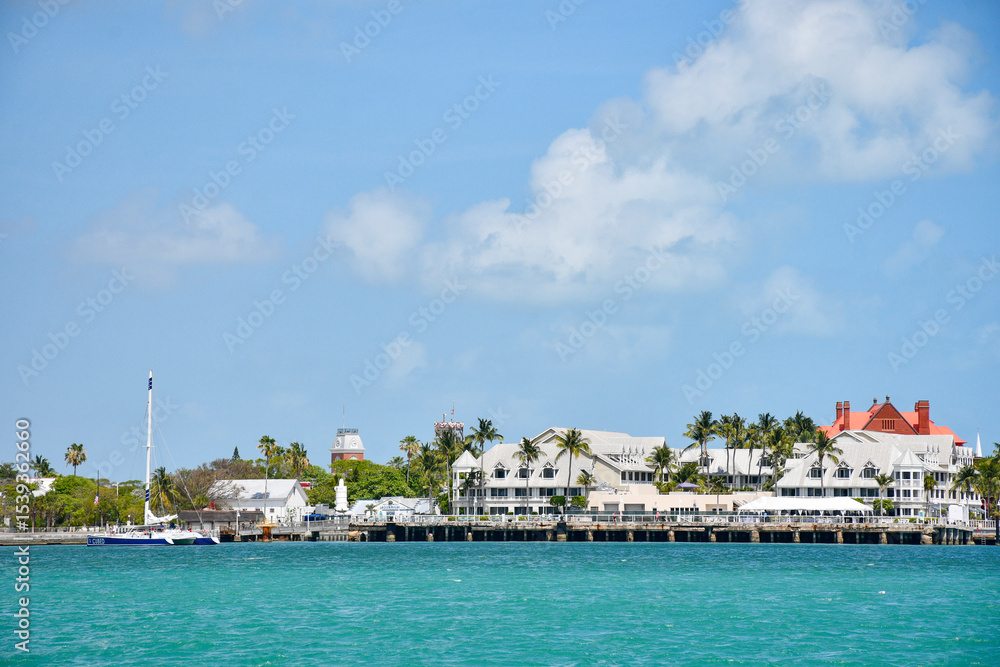 Fototapeta premium Hotels and resorts along the waterfront near Mallory Square in Key West in the Florida Keys