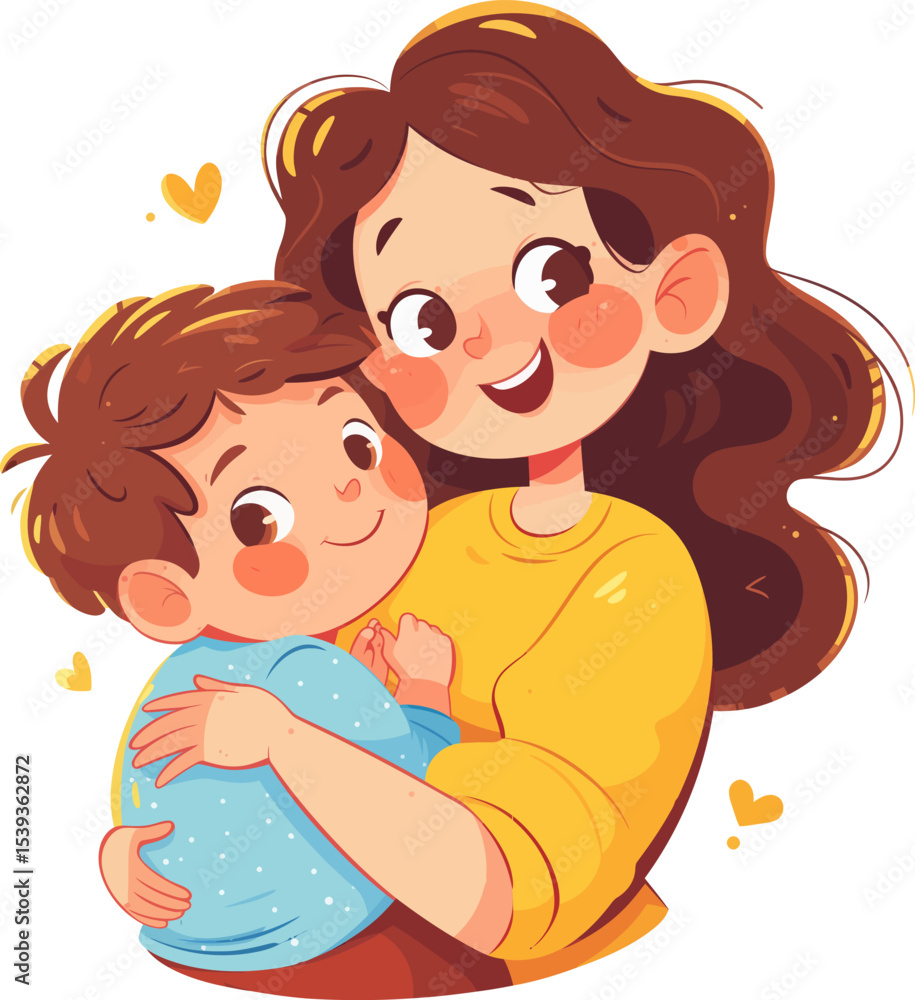 Embrace in love: A tender moment captured in a vibrant illustration, showing a mother embracing her child. A scene of maternal love, evoking feelings of safety, nurturing. Embrace in love: A tender moment captured in a vibrant illustration, showing a mother embracing her child. A scene of maternal love, evoking feelings of safety, nurturing.