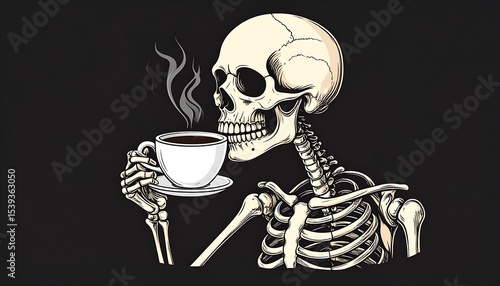 Skeleton enjoying coffee break.