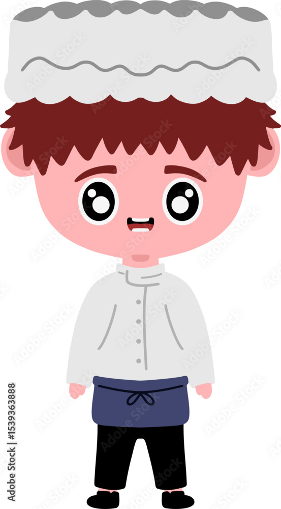 Fototapeta premium Tiny Chef: A charming illustration of a young chef, complete with toque and apron, ready to create culinary magic in the kitchen.