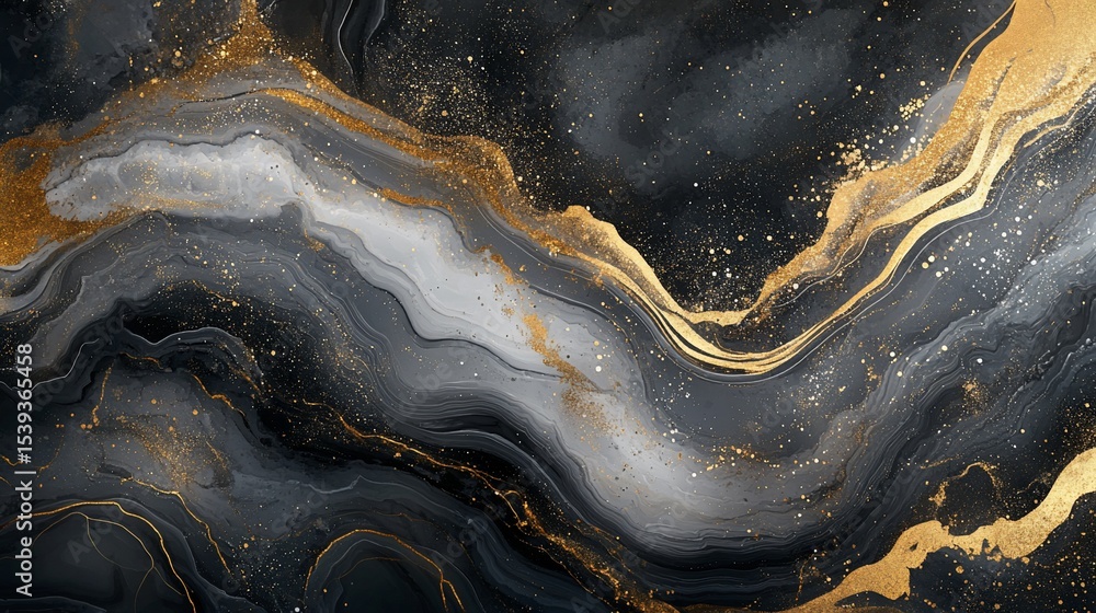 Elegant Fluid Art with Gold Accents on Dark Backdrop, Contemporary Design Elegant Fluid Art with Gold Accents on Dark Backdrop, Contemporary Design