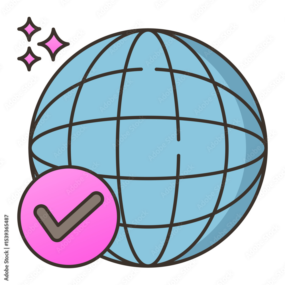 Global approval success checkmark icon illustration Global approval success checkmark icon illustration