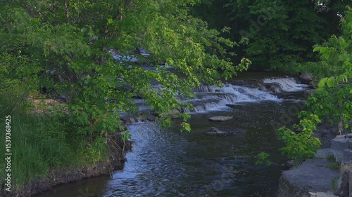 Small rapids on a river in spring