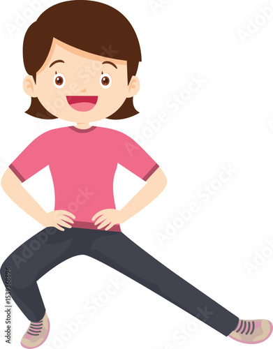 Dynamic Lunge: A cartoon illustration of a fit woman is shown executing a lunge exercise in sportswear, embodying the essence of fitness and exercise.