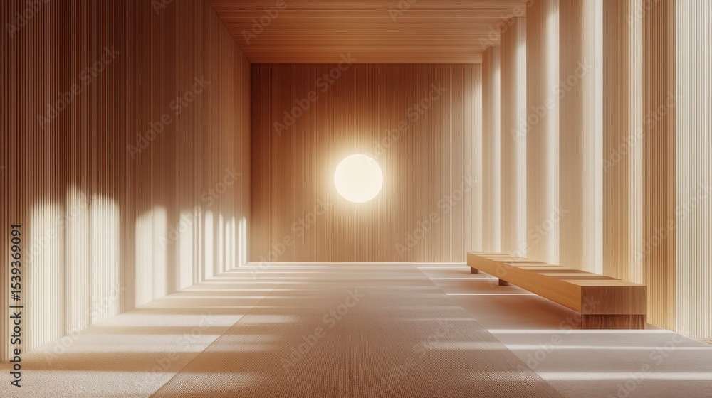 Fototapeta premium Serene Minimalist Wooden Interior with Sunlight