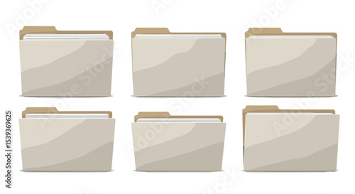 Illustration of six file folders with beige tabs and wavy shadows in a grid arrangement