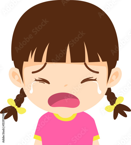 Tearful Little One: A cartoon depiction of a young girl with brown pigtails sheds tears, her face etched with sadness, conveying a powerful moment of vulnerability.