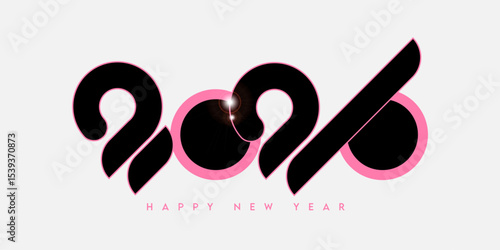 2026. Black and Pink 2026 happy new year number design , isolated in grey. 2026 concept inspired by flamingo with shining flare. 2026 template for greeting card, calendar, cover, poster, background.