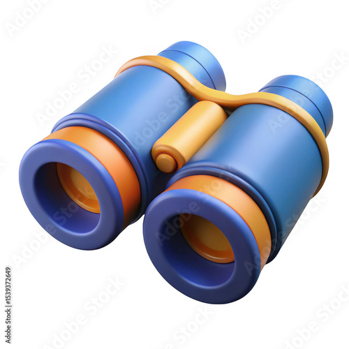3d realistic binoculars blue and orange isolated on transparent background