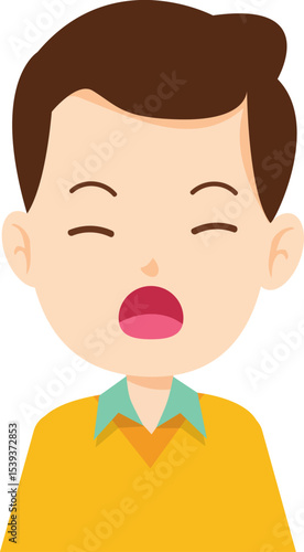 Yawning Boy: A cartoon boy shows a clear expression of yawning with eyes closed and mouth wide open in a cartoon image.