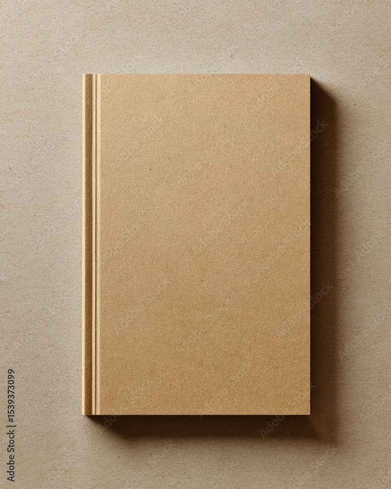 Fototapeta premium Mockup of a Blank Book Cover Standing Upright on a Natural Cork Background with Texture